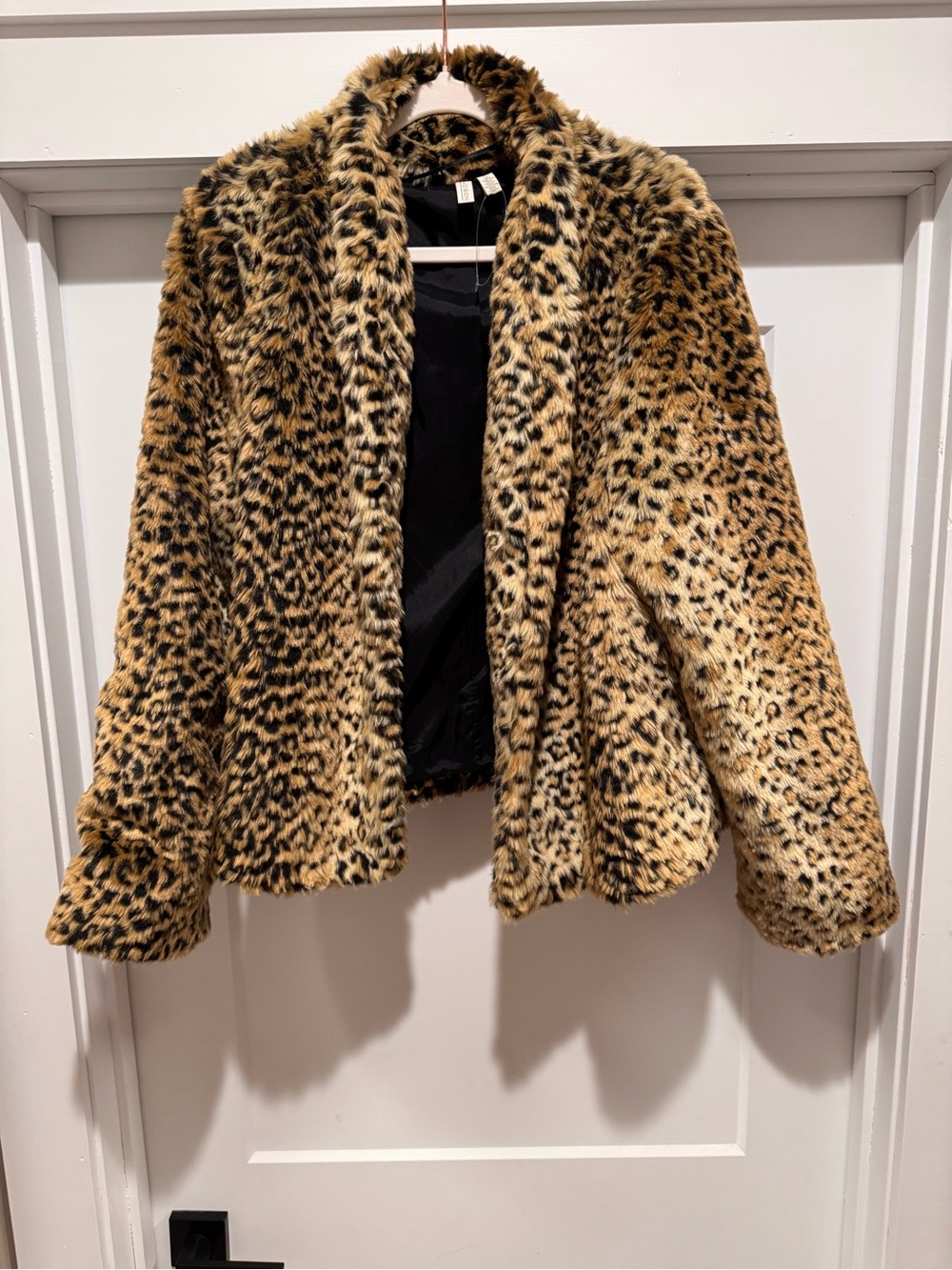 Madison Leopard-Print Teddy Faux Fur Jacket in Tan and Black